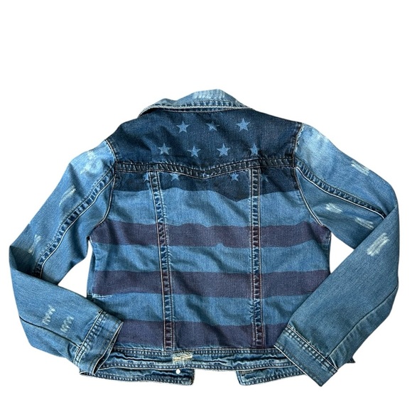White Crow distressed women’s patriotic denim jean jacket size small - Picture 11 of 12